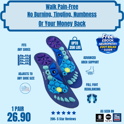 Experience IMMEDIATE RELIEF from neuropathy foot-pain, without costly orthotics, addictive medications, dangerous shots, or life altering surgery