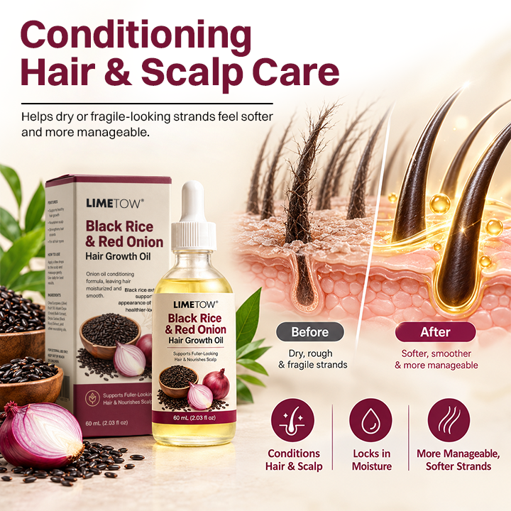 LIMETOW® BLACK RICE & RED ONION HAIR GROWTH OIL! BOTANICAL SUPPORT FOR FULLER HAIR AND HEALTHIER GROWTH!